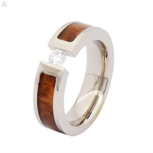 Mens titanium wood wedding thumb ring, silver titanium ring with wood inlay